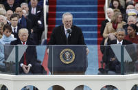 <p>Senator Chuck Schumer, D-NY speaks during the 58th Presidential Inauguration at the U.S. Capitol in Washington, Friday, Jan. 20, 2017. President-elect Donald Trump, right listens with President Barack Obama, right. (Photo: Patrick Semansky/AP) </p>