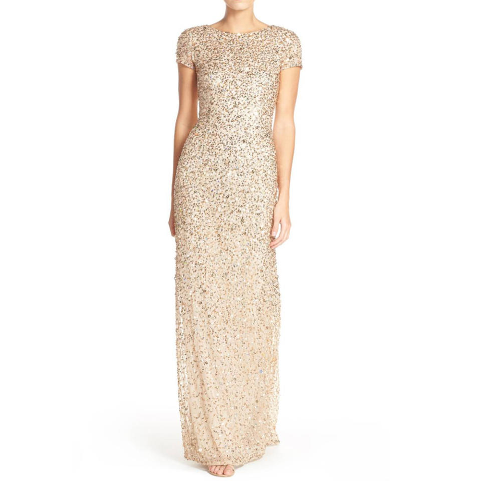 Short Sleeve Sequin Mesh Gown