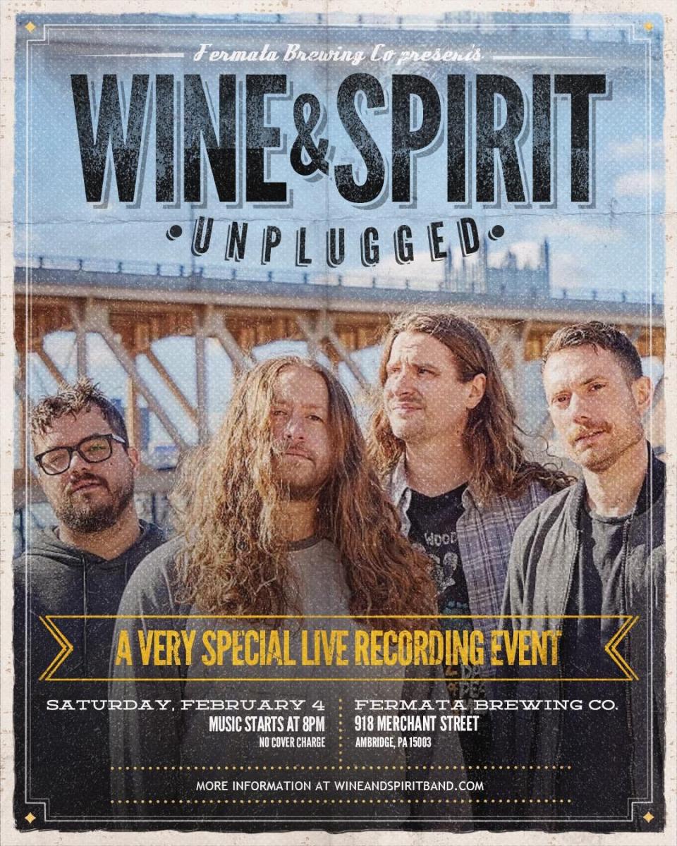 Ellwood City indie-rock band Wine & Spirit's poster for its live album recording at Fermata Brewing in Ambridge.
