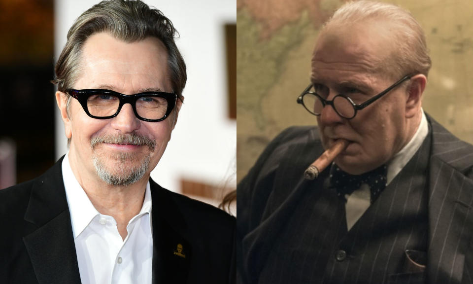 <p>Gary Oldman becomes Winston Churchill for <a rel="nofollow" href="https://uk.movies.yahoo.com/gary-oldman-transformed-winston-churchill-darkest-hour-150025261.html" data-ylk="slk:Darkest Hour;elm:context_link;itc:0;sec:content-canvas;outcm:mb_qualified_link;_E:mb_qualified_link;ct:story;" class="link  yahoo-link"><em>Darkest Hour</em></a>. </p>