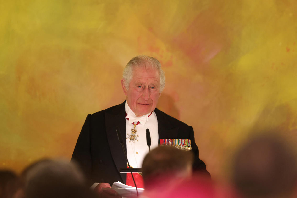 King Charles III attends a state banquet held by Frank-Walter Steinmeier at the Bellevue Palace, in Berlin, Germany, March 29, 2023.    Ian Vogler/Pool via REUTERS