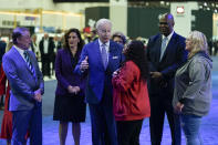 President Joe Biden speaks during a tour at the Detroit Auto Show, Wednesday, Sept. 14, 2022, in Detroit. (AP Photo/Evan Vucci)