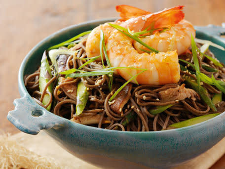<strong>Get the <a href="http://www.huffingtonpost.com/2011/12/15/olive-oil-poached-shrimp-_n_1151645.html" target="_blank">Olive Oil-Poached Shrimp with Soba Noodles</a> recipe from HuffPost Taste</strong>