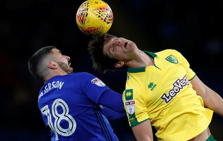 Soccer Football - Championship - Cardiff City vs Norwich City - Cardiff City Stadium, Cardiff, Britain - December 1, 2017 Cardiff City's Callum Paterson in action with Norwich City's Timm Klose Action Images/Peter Cziborra