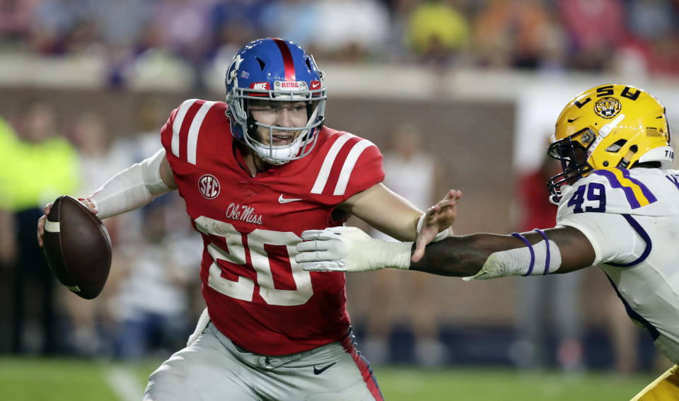 Shea Patterson threw for 3,139 yards in just 10 starts at Ole Miss. Now he is the man at Michigan. (AP Photo/Rogelio V. Solis)