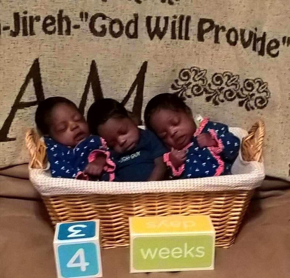 Triplets delivered healthy and on time despite a high-risk pregnancy, in which the mother developed fibroid cysts and had to go on bedrest.