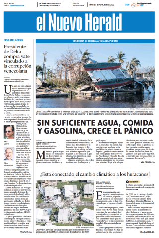 La une du quotidien américain “El Nuevo Herald” du 4 octobre 2022.. EL NUEVO HERALD