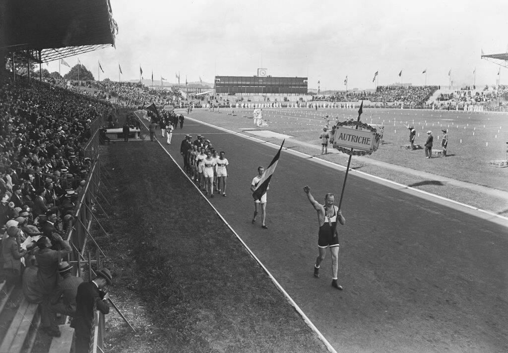 Lors de la cérémonie d’ouverture des JO d’été de 1924, au Stade olympique de Colombes (Hauts-de-Seine), le 5 juillet 1924.