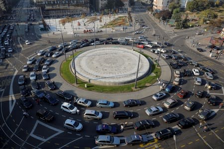 Taxi drivers block traffic during a protest in Belgrade