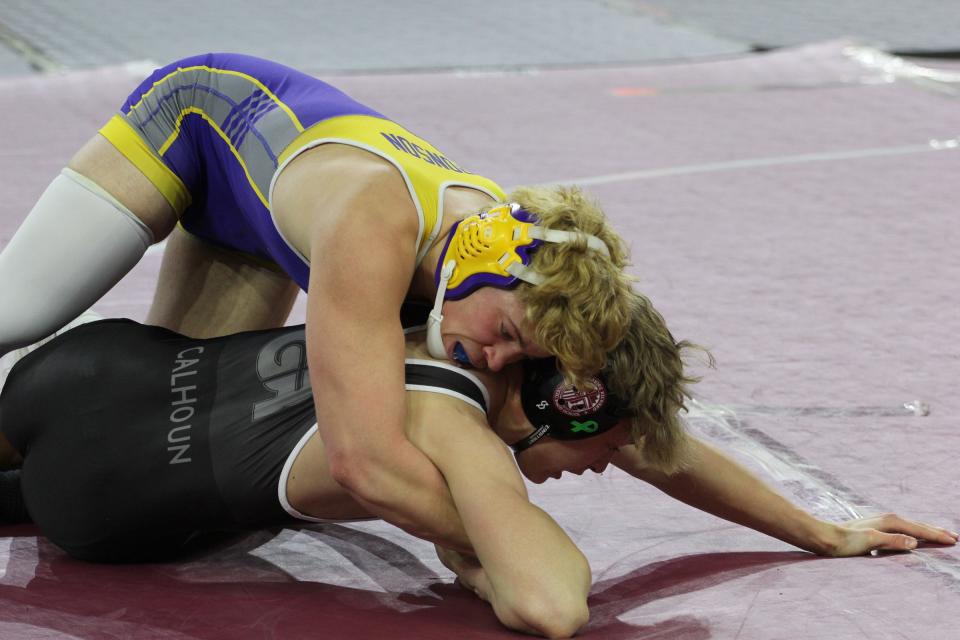 Jacob Britten wrestled six times at the state finals this past weekend, finishing fourth at 175 pounds.