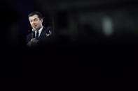 Democratic presidential candidate, former South Bend, Ind., Mayor Pete Buttigieg speaks during a candidate forum on infrastructure at the University of Nevada, Las Vegas, Sunday, Feb. 16, 2020, in Las Vegas. (AP Photo/Patrick Semansky)