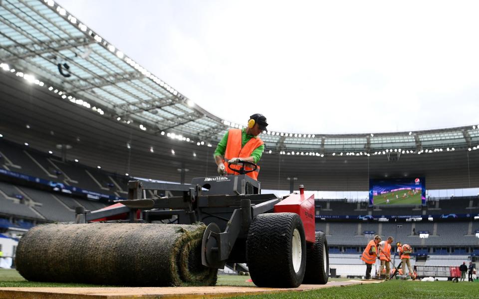 The new pitch was transported from northern Spain to the French stadium - AFP VIA GETTY IMAGES