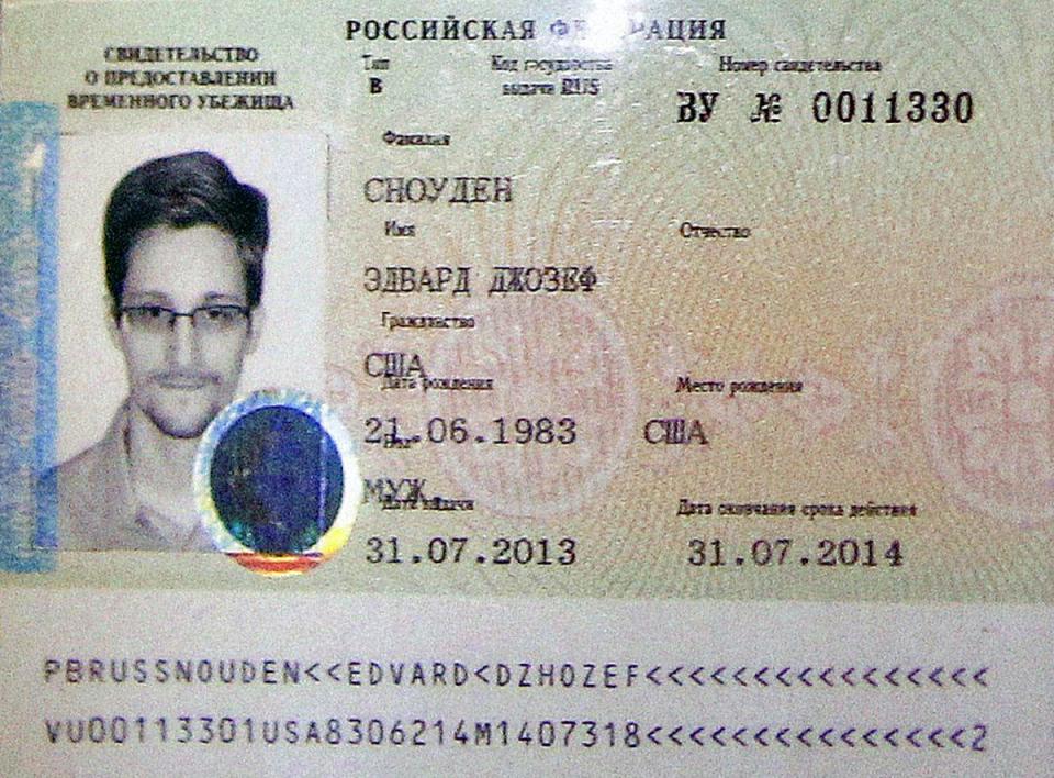 Snowden’s temporary asylum document from August 2013.