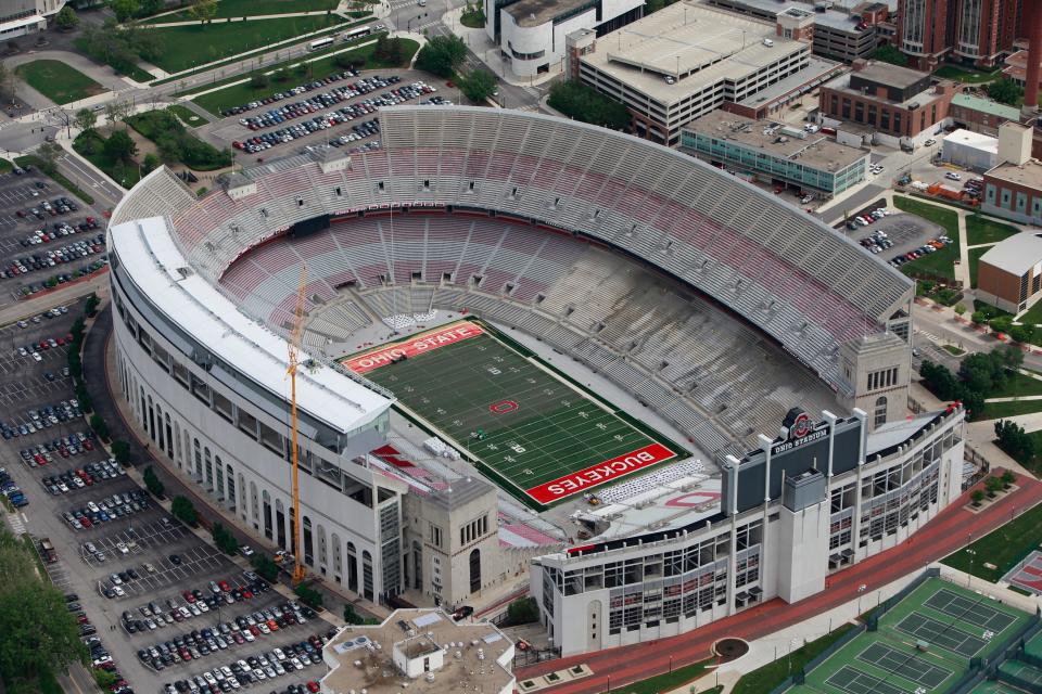 Aerial view of Ohio Stadium at Ohio State University in 2014.