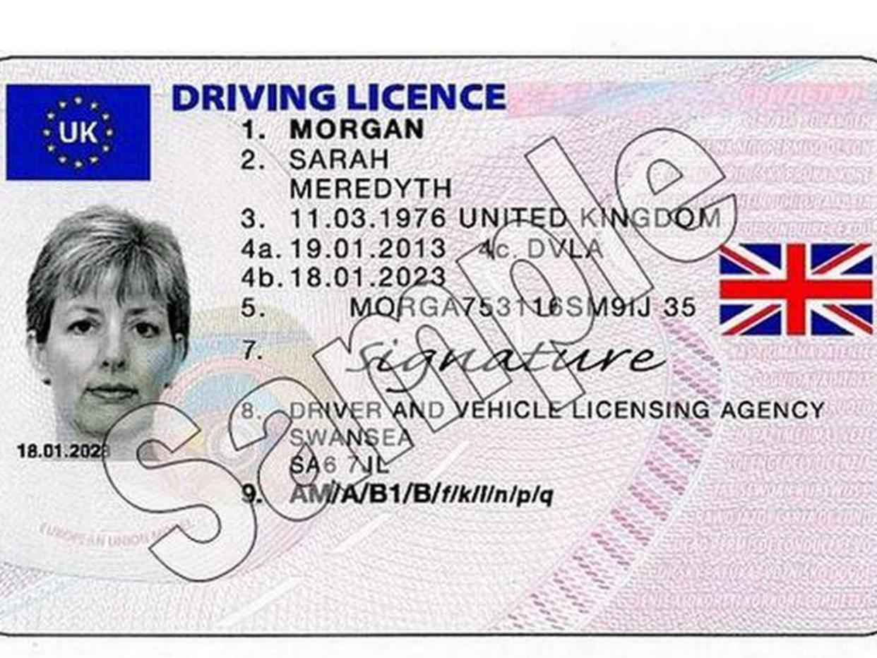 A sample of the new driving licence (DVLA)