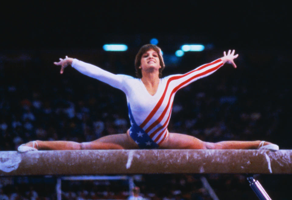 Mary Lou Retton on the balance beam at the 1984 Olympics