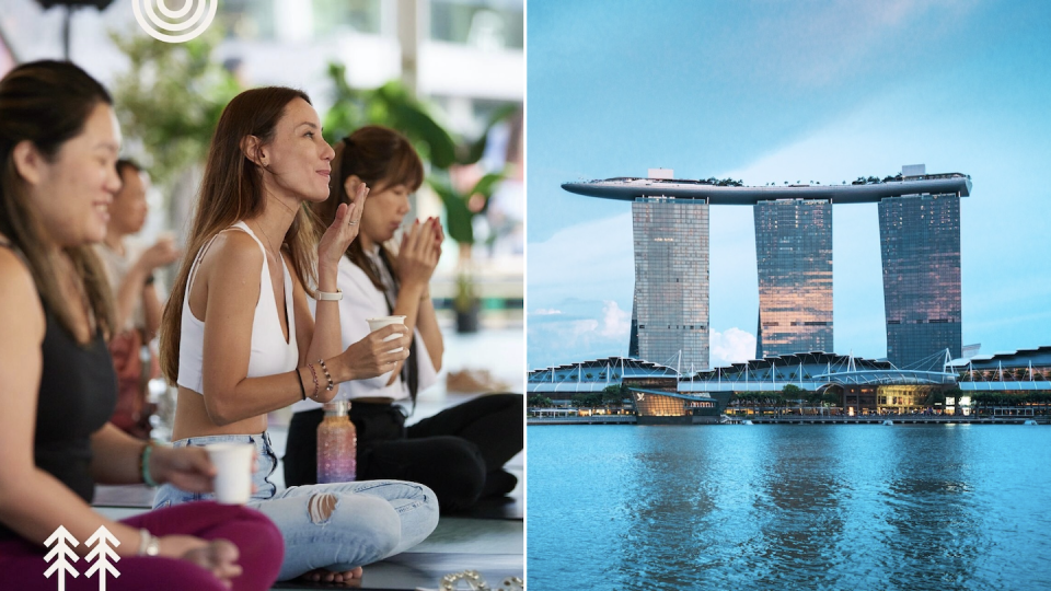 Participants at the Wellness Festival Singapore (left) and Marina Bay Sands, where festival anchor event 'Glow Festival by Prudential' will be held.