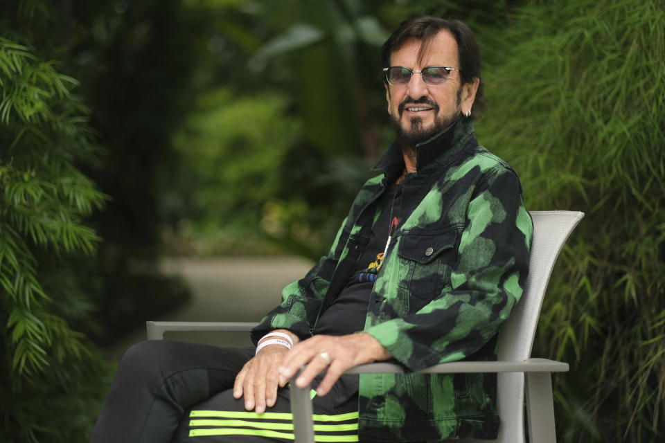 Ringo Starr poses for a portrait, Tuesday, Sept. 5, 2023, at the Sunset Marquis Hotel in West Hollywood, Calif., to promote his EP “Rewind Forward,” out October 13. (AP Photo/Chris Pizzello)