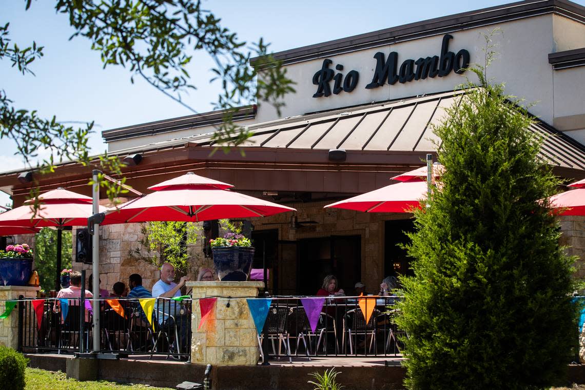 Patrons eat lunch on the patio of Rio Mambo Friday, April 24, 2020, in Colleyville.