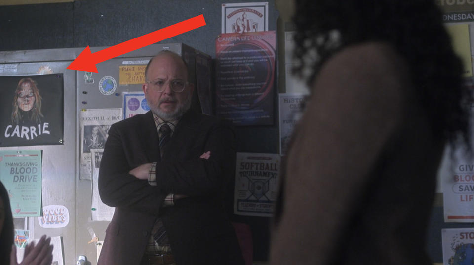 a poster for carrie in the film classroom in pretty little liars original sin