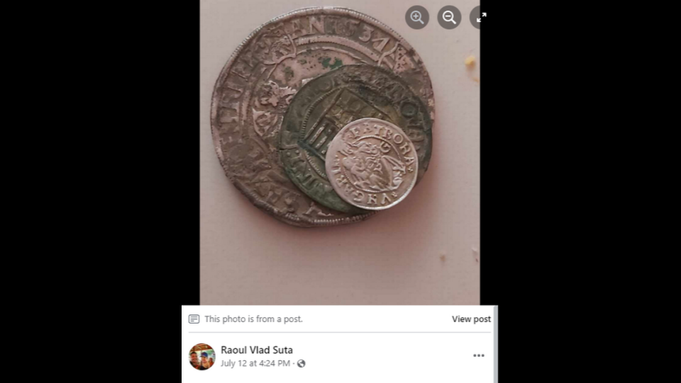 Four larger coins from the same time period and three silver plates were also unearthed, Suta said in his Facebook post.