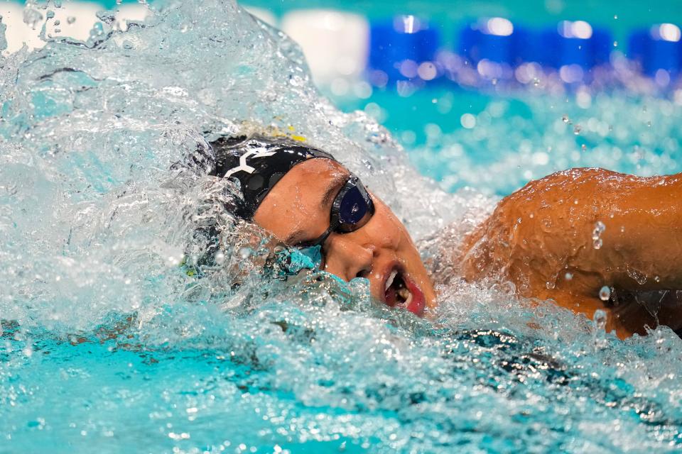 Claire Weinstein swims on her way to winning the women's 200-meter freestyle event at the U.S. national championships swimming meet in Indianapolis, Wednesday, June 28, 2023. (AP Photo/Michael Conroy)