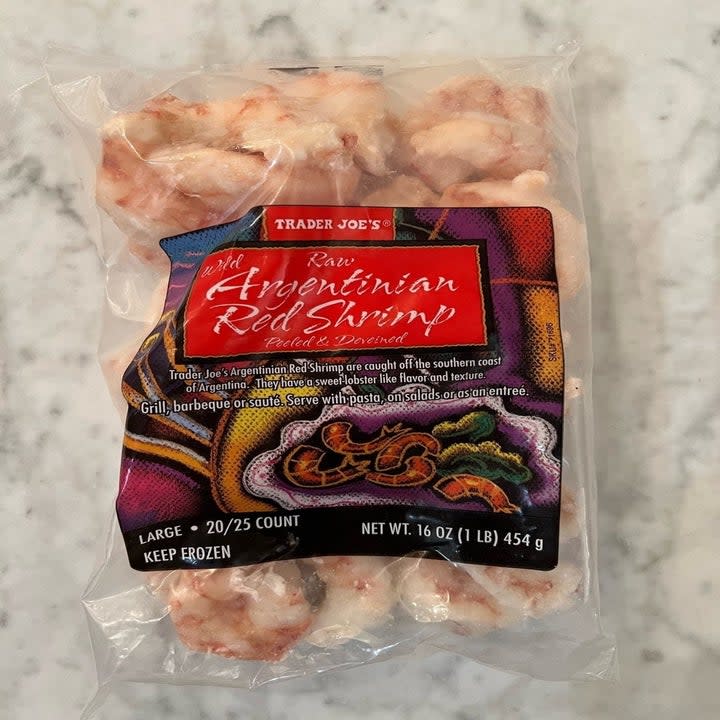 A bag of frozen shrimp.
