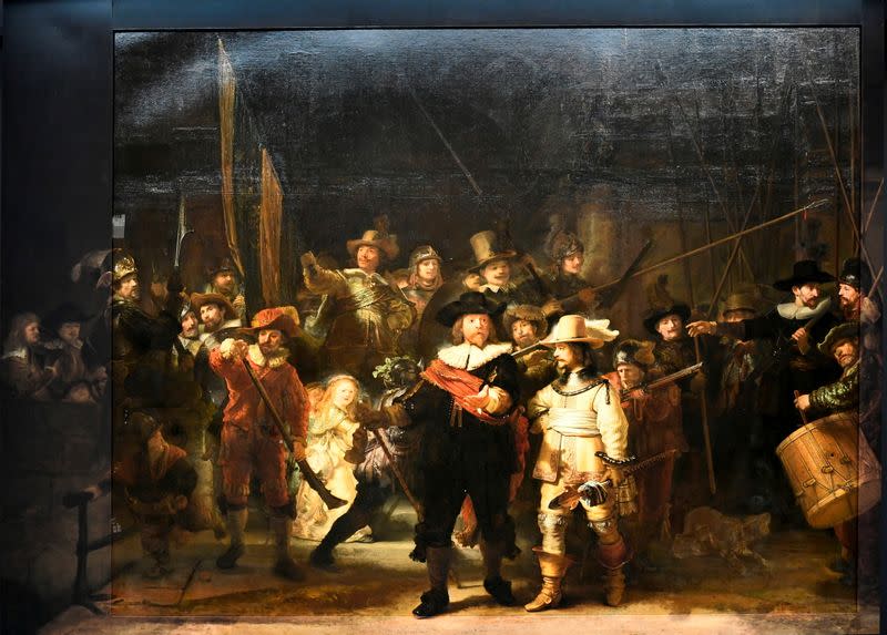 Rembrandt's famed Night Watch is seen back on display for the first time in 300 years, in Rijksmuseum in Amsterdam