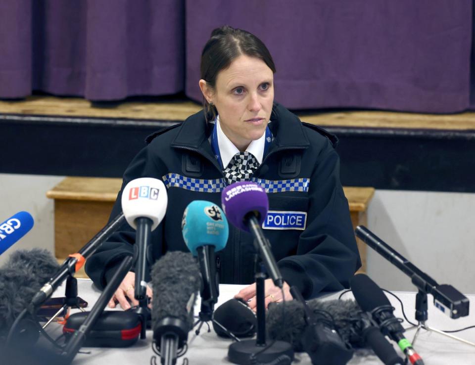 Lancashire Police Superintendent Sally Riley speaks to the media (PA)