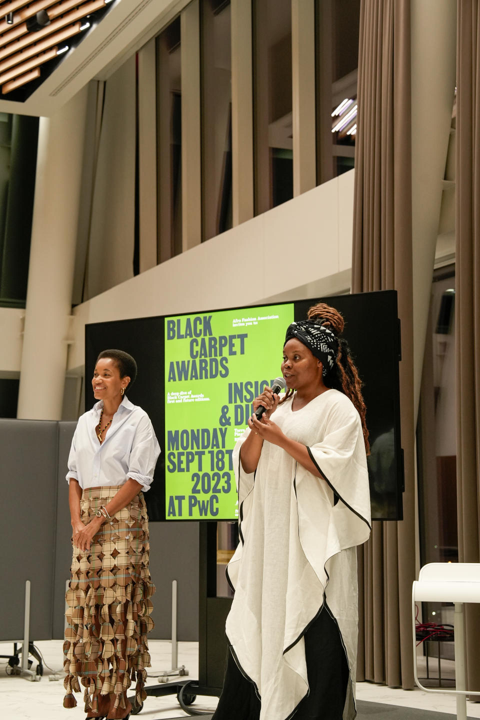 Michelle Francine Ngonmo (right) and Tamu McPherson at the Black Carpet Awards dinner.