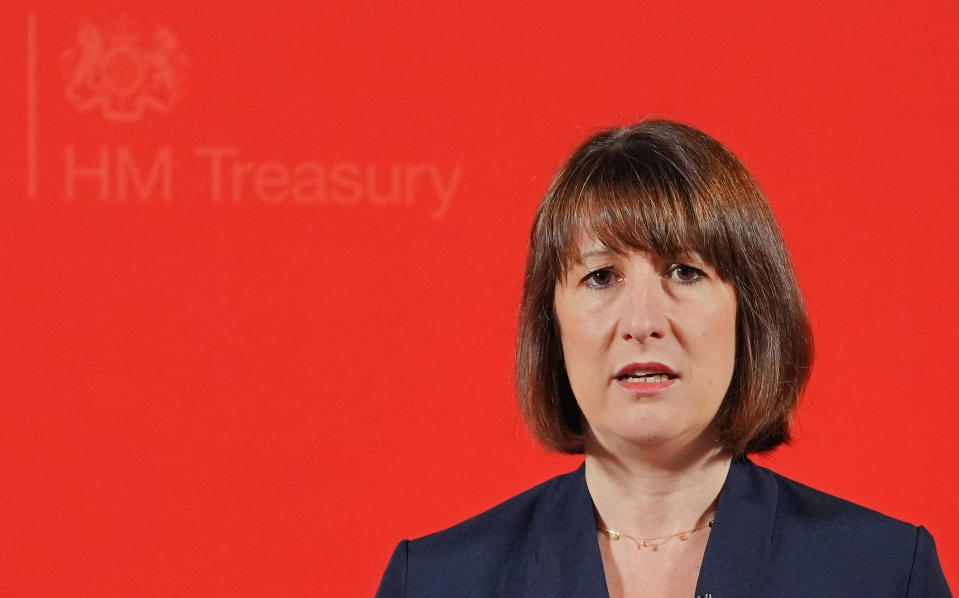 Britain's Chancellor of the Exchequer Rachel Reeves delivers a speech at the Treasury, to an audience of leading business figures and senior stakeholders, announcing the first steps the new Labour Government will take to deliver economic growth, in London on July 8, 2024. (Photo by Jonathan Brady / POOL / AFP) (Photo by JONATHAN BRADY/POOL/AFP via Getty Images)