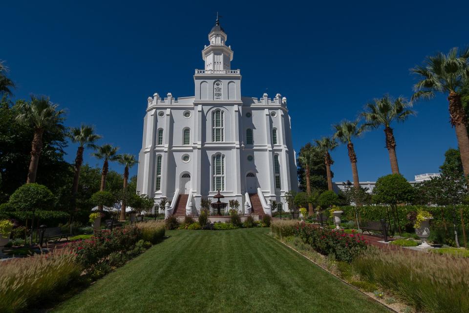 New landscaping in front of the St. George Utah Temple of The Church of Jesus Christ of Latter-day Saints is shown on Wednesday, Sept. 6, 2023, in St. George, Utah. | Nick Adams, for the Deseret News