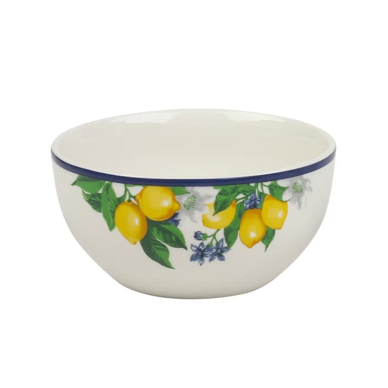 Royal Norfolk Lemon Printed Dinner Bowls with Blue Rims, 5.5-in.