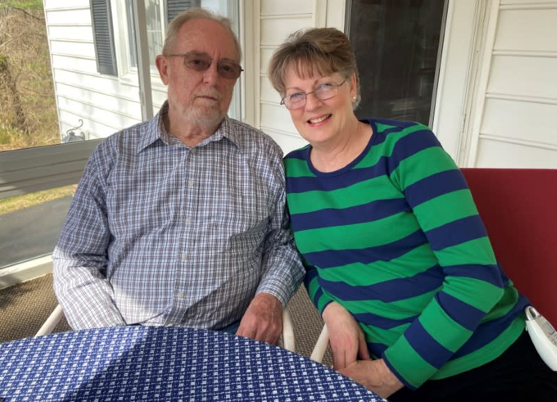 Grace Dowell and her husband Donald Dowell pose for a photo at their home in Sunderland