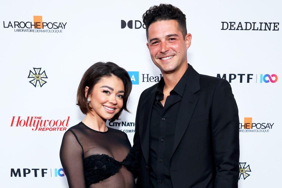 <p>Randy Shropshire/Getty Images for MPTF</p> Sarah Hyland and Wells at the MPTF