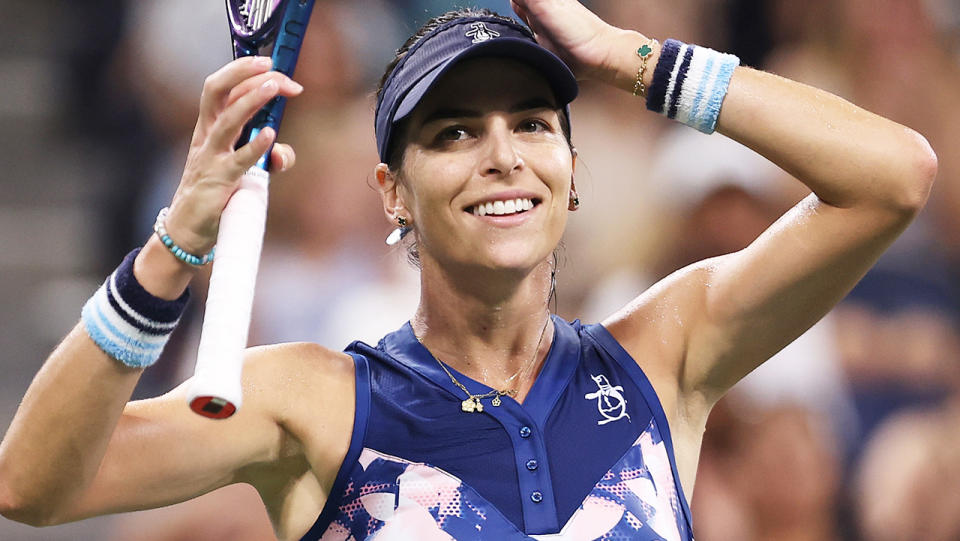 Ajla Tomljanovic reacts after defeating Ludmilla Samsonova at the US Open.