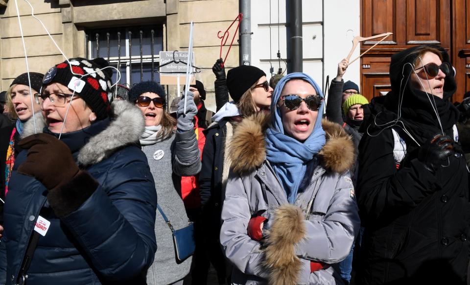 The women in Warsaw chanted the slogans &ldquo;Nothing about us without us!&rdquo; and &ldquo;Save the women!&rdquo; (Photo: JANEK SKARZYNSKI/AFP/Getty Images)