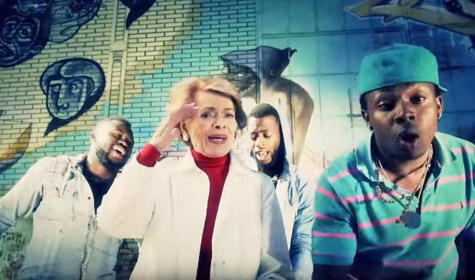 Lys Assia and rap group New Jack in their music video for the song ‘All In Your Head’ (YouTube)