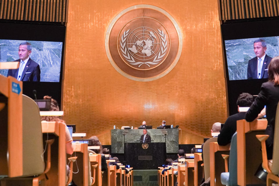 Minister for Foreign Affairs Dr Vivian Balakrishnan's National Statement at the General Debate of the 77th Session of the United Nations General Assembly in New York. (PHOTO: Ministry of Foreign Affairs)