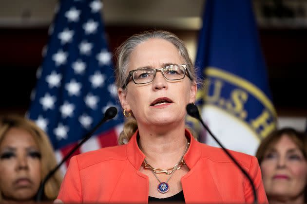 Rep. Carolyn Bourdeaux (D-Ga.) at a July 21 news conference introducing the Medicaid Saves Lives Act. Republican redistricting in Georgia has turned her reelection bid into a contest against a fellow Democrat. (Photo: Bill Clark/CQ-Roll Call, Inc via Getty Images)