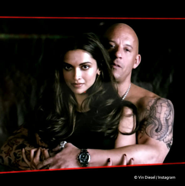 Deepika Padukone as Serena the huntress, along with Xander Cage (Vin Diesel) during the filming of xXx sequel.