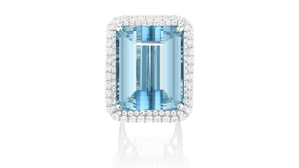 Alexander Laut’s 86.22-carat aquamarine and diamond Ring. Estimate: ,000 to ,600. - Credit: Phillips