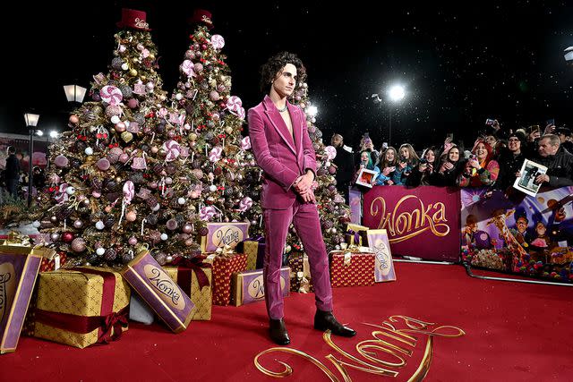 <p>Anthony Devlin/Getty </p> Timothee Chalamet on Nov. 28, 2023.