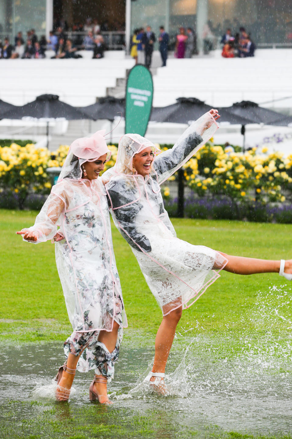 <p>Singing in the rain. </p>