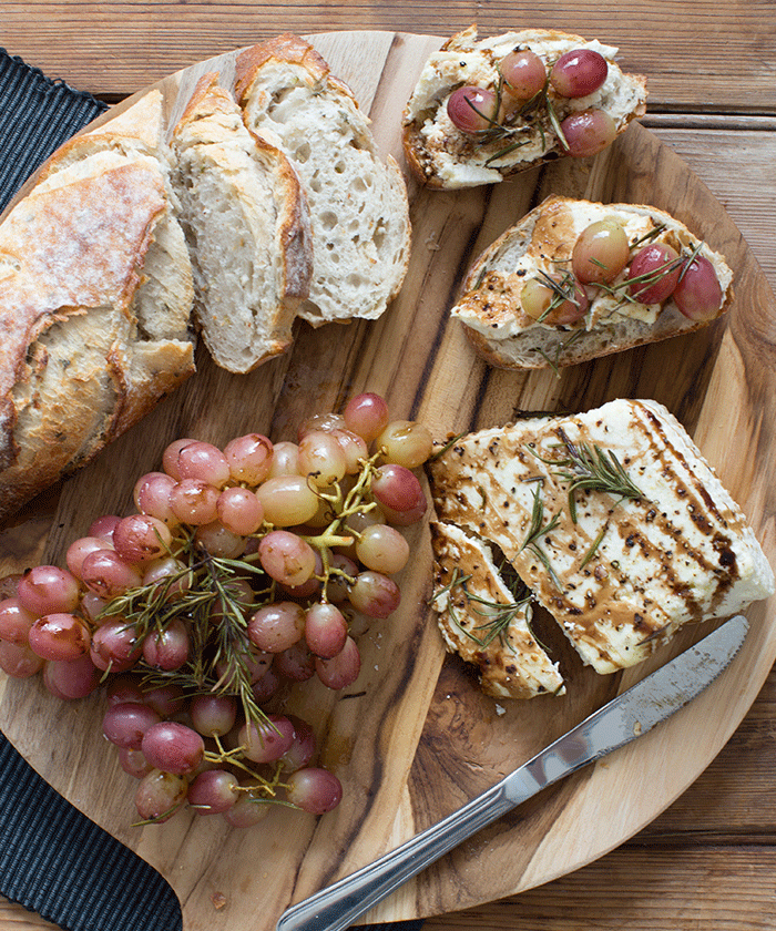 Baked ricotta and balsamic roasted grapes