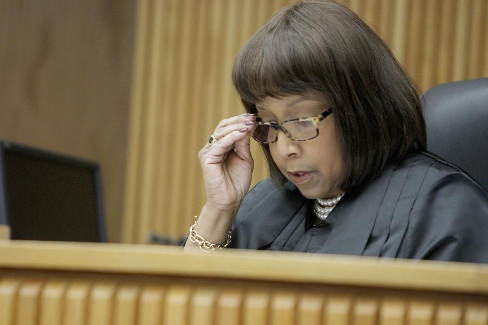 Judge Debra Nance, of 46th District Court in Southfield, is shown in a 2013 photo as she sentences a drunken driver. Nance is known for taking costly overseas trips at public expense, citing the trips’ educational and networking value.