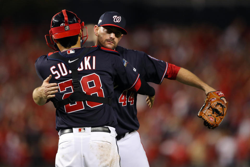 Nationals reliever Daniel Hudson (44) was there for the birth of his third child, regardless what social media thought of it. (Getty)