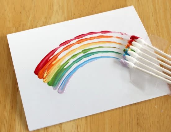 <p>A cotton bud makes the perfect sized paintbrush for tiny toddler hands – keeping the mess minimal for the mums and dads doing the cleaning up. <i>[Photo: Pinterest]</i></p>