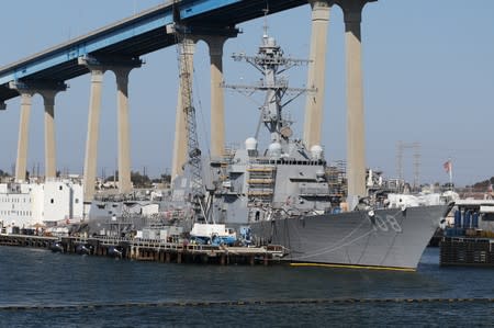FILE PHOTO: The USS Wayne E. Meyer (DDG-108) Arleigh Burke-class Destroyer sits docked in San Diego