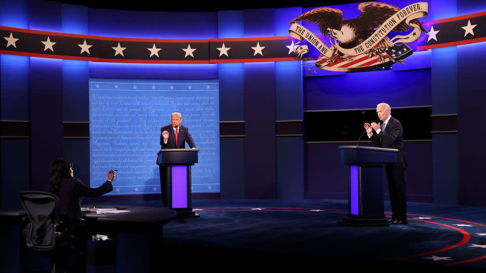 President Donald Trump and Democratic presidential nominee Joe Biden participate in the final presidential debate at Belmont University on October 22, 2020 in Nashville, Tennessee. - Justin Sullivan/Getty Images